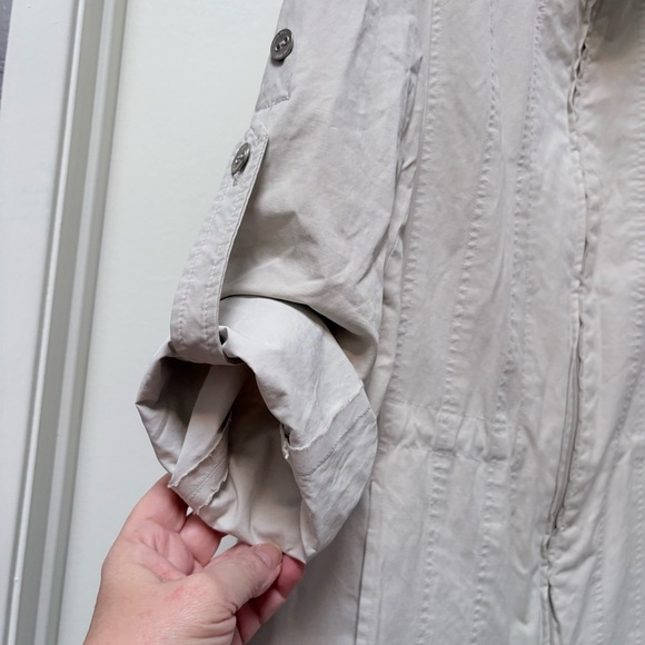 Calvin Klein Light Gray Coat Small Cinch Tie Waist Rolled Sleeves Zippered Front - Picture 5 of 13